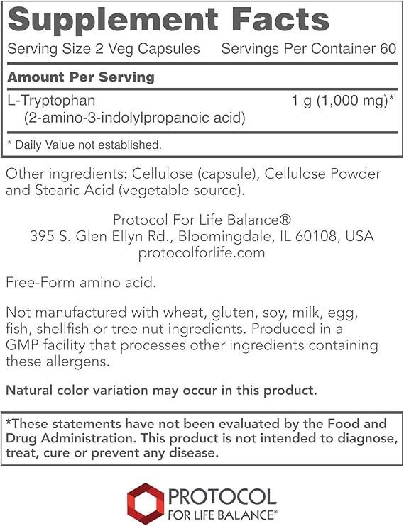 L-Tryptophan - Protol For Life Balance - 500 mg - 60 vegcaps